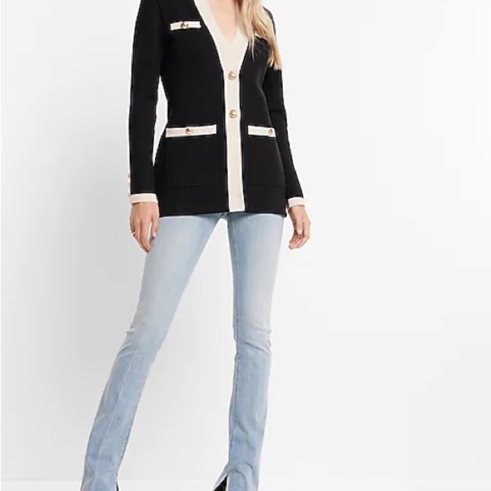 Tipped Novelty Button Sweater Jacket
